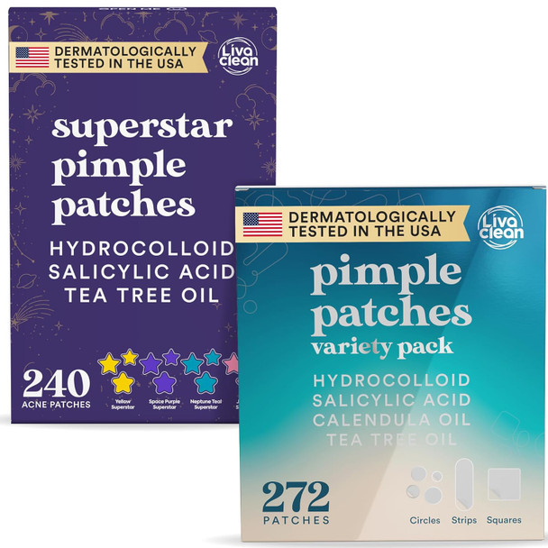 Livaclean Star Pimple Patches For Face W/ Hydrocolloid Tea Tree Oil & Salicylic Acid - Zit Stickers Hydrocolloid Acne Patches For Face - Cute Pimple Patch Acne Stickers | W/Hydrocolloid Salicylic Acid Tea Tree Healing Stickers Zit Superstar