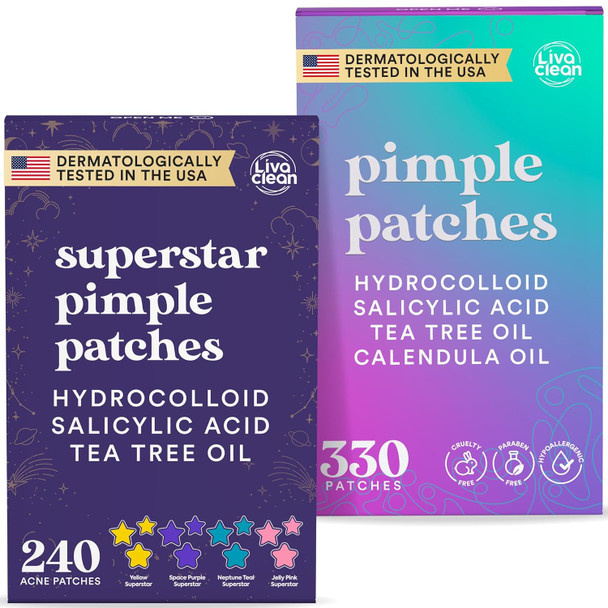 Livaclean Star Pimple Patches For Face W/ Hydrocolloid Tea Tree Oil & Salicylic Acid - Zit Stickers Hydrocolloid Acne Patches For Face - Cute Pimple Patch Acne Stickers | W/Hydrocolloid Salicylic Acid Tea Tree Healing Stickers Zit Superstar