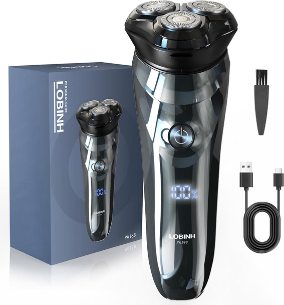 Lobinh Electric Shaver For Men 100% Washable Rechargeable Waterproof Electric Razor Wet & Dry Shaving With Pop-Up Trimmer 1 Hour Fast Charging 4D Floating Head Lcd Power Indicator