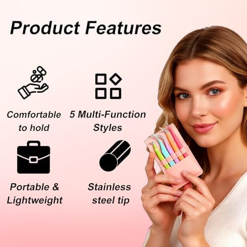 Lqoqa 5Pcs Eyelash Extension Tweezers High Precision Straight And Curved Volume Lash Tweezers For Extensions Lash Tweezers For Eyelash Extensions Crafting Girls Women Beginners