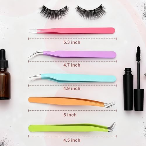 Lqoqa 5Pcs Eyelash Extension Tweezers High Precision Straight And Curved Volume Lash Tweezers For Extensions Lash Tweezers For Eyelash Extensions Crafting Girls Women Beginners