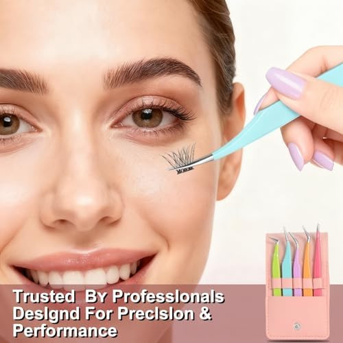 Lqoqa 5Pcs Eyelash Extension Tweezers High Precision Straight And Curved Volume Lash Tweezers For Extensions Lash Tweezers For Eyelash Extensions Crafting Girls Women Beginners
