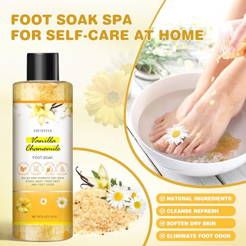 Lucotiya Foot Soak Set Pedicure Kit Vanilla Chamomile Foot Soak Salts File Scrub & Urea CreamPedicure Supplies For Dry Cracked Feet For Women