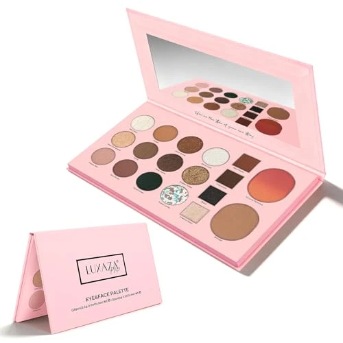Luxaza Pro 5-In-1 Backed Eyeshadow Makeup Palette With Blush Bronzer Highlighter Natural Nude Eye Shadow Palettes 18 Colors Matte Shimmer Glitter Tone Long Lasting Smudge-Proof Ideal s For Women