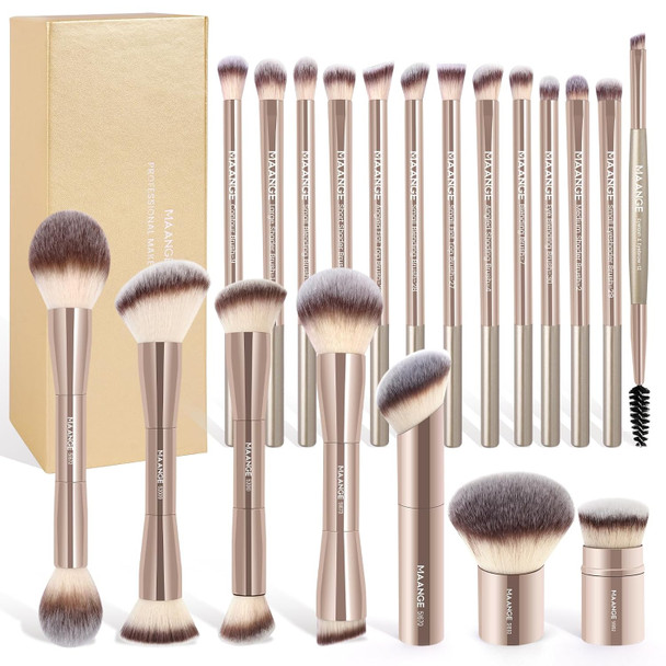 Maange 20 Pcs Makeup Brushes With Box Double-End Multi-Functional Makeup Brushes For Blending Liquid Powder Concealer Cream Blush BuffeCoffeebrown