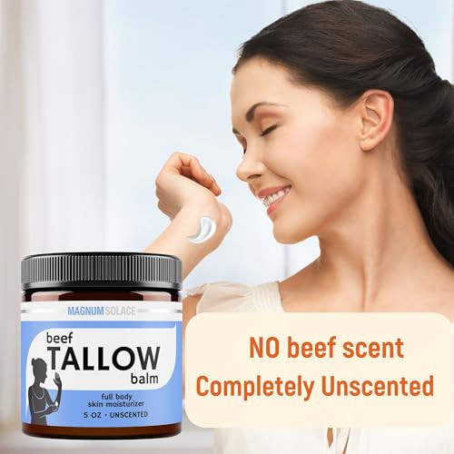 Magnum Solace Beef Tallow For Skin Just 2 Ingredients Natural Tallow & Sweet Almond Oil 5 Oz Unscented Moisturizer For Dry & Sensitive Skin Hydrating Balm