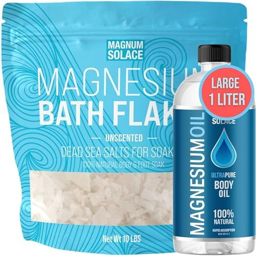 Magnum Solace Magnesium Oil And Bath Flakes Soak - Large 1 Liter & 10 Lbs Magnesium Chloride Flakes