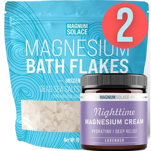 Magnum Solace Magnesium Bath Flakes 10 Lbs Unscented & Magnesium Cream (Lavender)