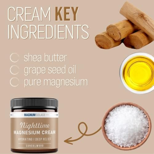 Magnum Solace Nighttime Magnesium Cream (Sandalwood) & Large 10 Lbs Bath Flakes