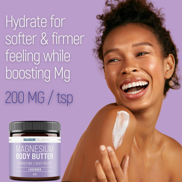 Magnum Solace Magnesium Body Butter For Women & Men Lightly Scented With Lavender