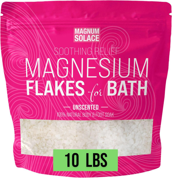 Magnum Solace Magnesium Flakes For Bath - Magnesium Chloride Flakes Organic Pure - Unscented 8 Lbs