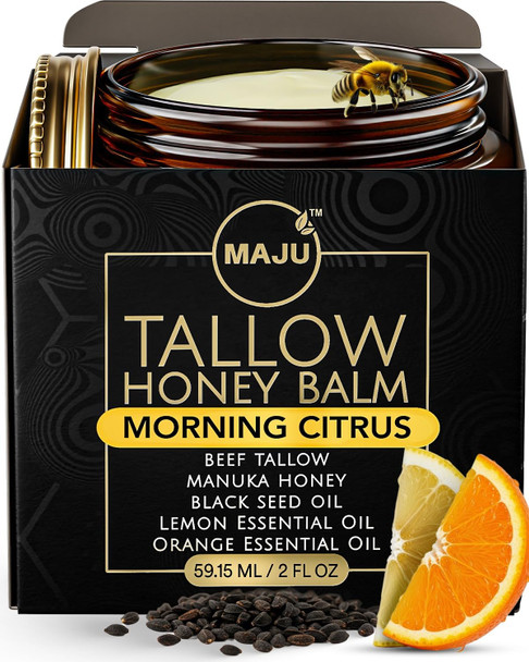 Maju Superfoods Maju Tallow Honey Balm Evening Lavender (2 Oz) Grass Fed Beef Tallow For Skin With Organic Black Seed Oil Manuka Honey And Organic Beeswax Skin And Face Moisturizer For Deep Hydration