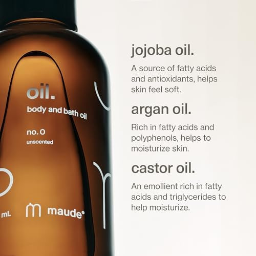 Maude Oil No. 0 - Hydrating Organic Massage + Body Oil - Skin Moisturizer With Jojoba Coconut + Castor Oil - Rich In Vitamin B + Vitamin E - Relaxing Self Care s (4 Fl Oz)
