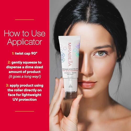 Mirabella Hydrate Prime Protect Face Primer With Spf 30 Age-Defying Spf Moisturizer Sunscreen Roller Skincare Essential With Hyaluronic Acid 1.35 Fl. Oz Face Roller Applicator All Skin Types