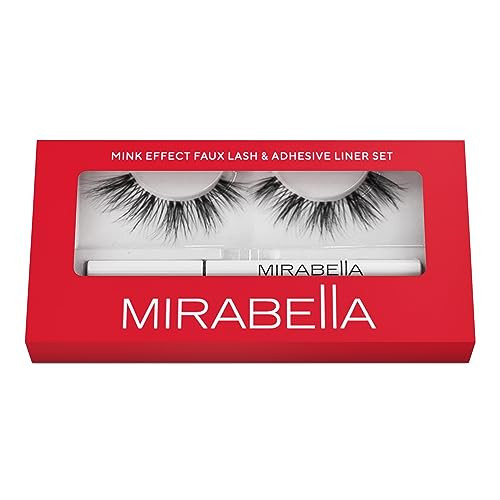 Mirabella Mink Effect Faux Lashes & Self-Adhesive Liner Set Lightweight Natural-Looking False Eyelashes With Clear Glue Eyelash Pen Cruelty-Free & Non-Irritating Synthetic Reusable Eyelashes