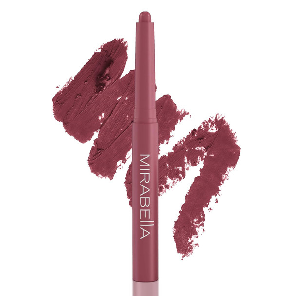 Mirabella Velvet Matte Lip Crayon Retractable Highly-Pigmented 2-In-1 Makeup Long-Lasting Hydrating Lipstick Crayon + Lip Liner Moisturizing Cream-To-Matte Lipcare Formula Mystic Mauve