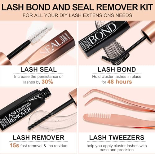 Miuffue Lash Bond And Seal Remover Kit With Tweezers Long-Lasting Eyelash Glue For Individual Clusters Deep Cleansing Eyelash Remover For Sensitive Eyes Dual-End Tweezers For Easy Application