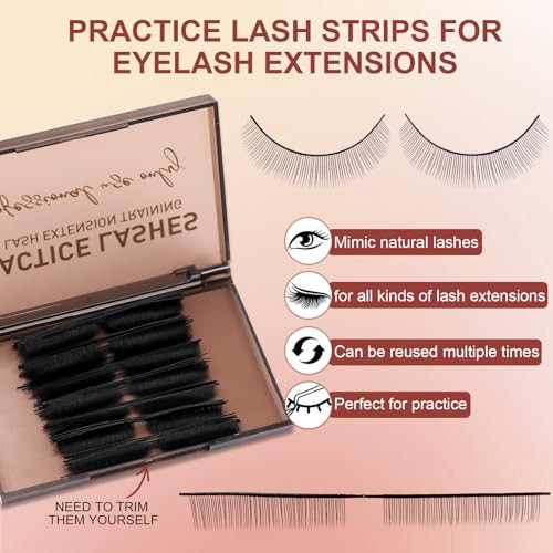 Miuffue Lash Practice Kit For Beginners With 80 Pairs Practice Lashes Reusable Silicone Mapping Eye Pads Latex-Free Eyelash Glue Training Eyelash Extension Supplies For Mannequin Head