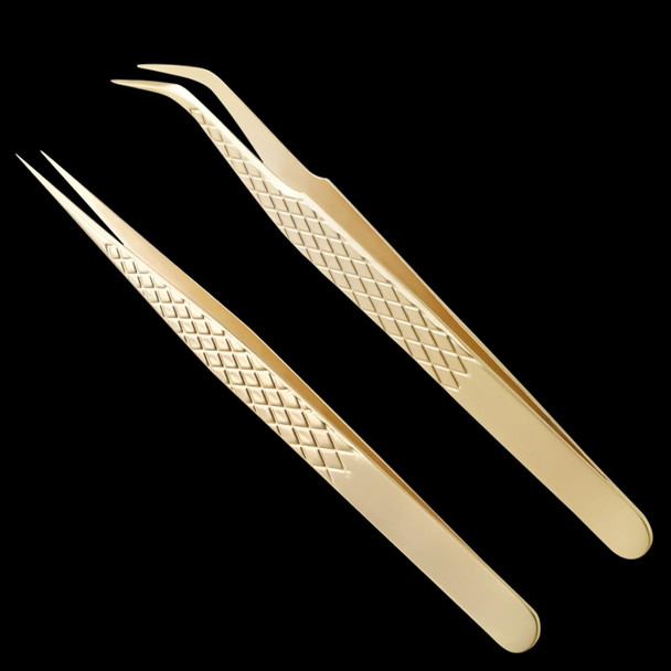 Miuffue Straight Eyelash Extension Tweezers Gold Pink Gradient Ice Crack Precision Lash Extension Isolation Tweezers For Grafting Eyelash Extension