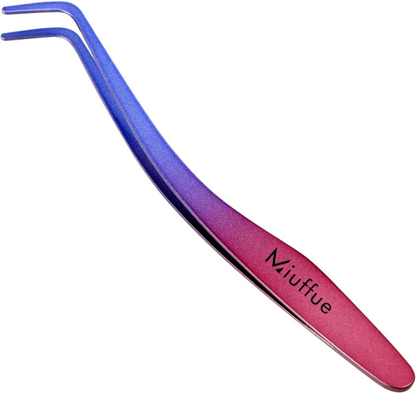 Miuffue Lash Applicator Tool Diy Eyelash Applicator Stainless Steel Curved Eyelash Tweezers For Cluster Lashes Purple Gradient