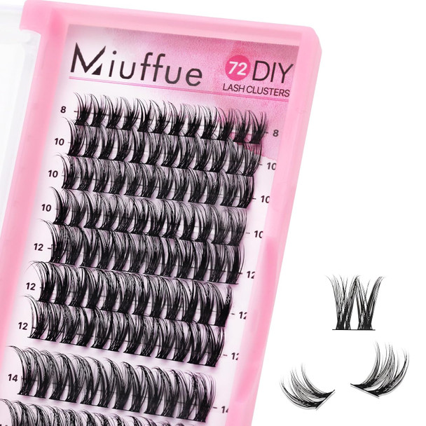 Miuffue Wispy Lash Clusters 72Pcs Individual Cluster Eyelash Extensions False Lashes D Curl Fluffy Lash Extensions Mixed 8-16Mm Thin Band (Luxury)