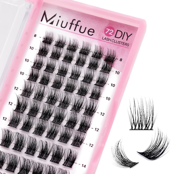 Miuffue Wispy Lash Clusters 72Pcs Individual Cluster Eyelash Extensions False Lashes D Curl Fluffy Lash Extensions Mixed 8-16Mm Thin Band (Luxury)