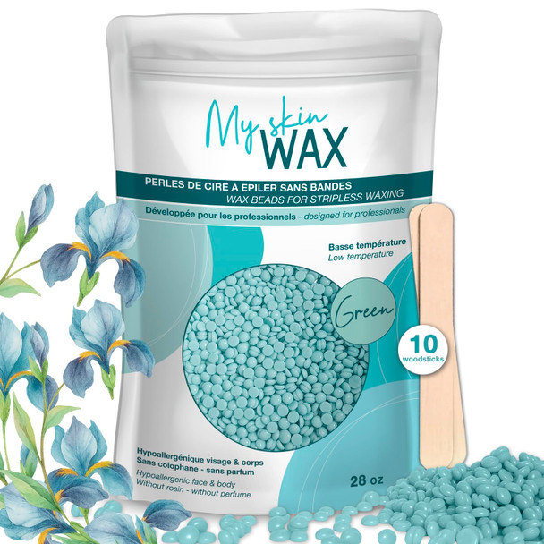 My Skin Wax Hard Wax Beads For Hair Removal Maxi Pack 1.75 Lb Hypoallergenic & Rosin-Free Stripless Wax For Sensitive Skin Coarse Hair Bikini Brazilian Face Underarms Legs Chest Rose
