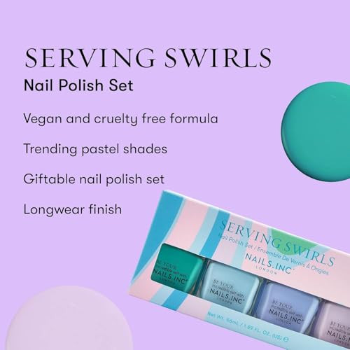 Nails Inc Be Your Inc.Redible Self Serving Swirls Nail Polish Set Pastel Shades Spring Colours Glossy Long Lasting No Chip Cruely Free Vegan 4 Piece Set