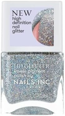 Nails Inc Hd Glitter Ring Light Ready Silver Metallic Glossy No Chip Long Lasting Quick Dry Air Dry Professional Manicures & Pedicures Fingernails & Toenails Vegan Nail Polish 0.47 Fl Oz