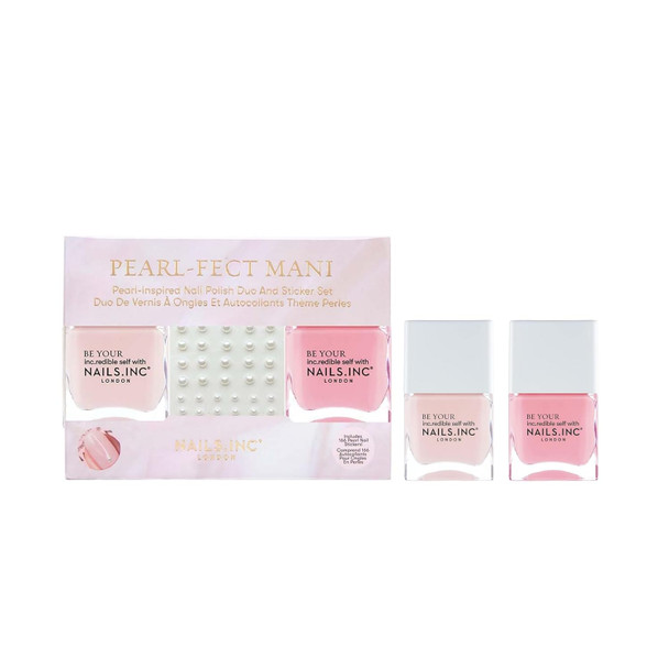 Nails Inc Pearl-Fect Mani Duo & Stickers Long Lasting Glossy Nail Color High Shine Airy Dry Full Coverage Chip Resistant Salon Quality Manicure Nail Kit Wedding Season Nails 3 Piece Set