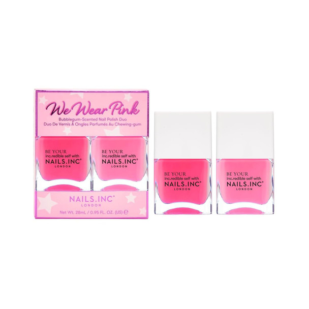 Nails Inc Be Your Inc.Redible Self We Wear Pink Nail Polish Duo Long Lasting Glossy Nail Color Bubblegum Scented Airy Dry Full Coverage Chip Resistant Salon Quality Manicure 2 Piece Set
