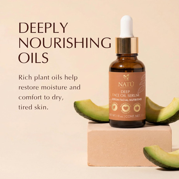 Nat Botanicals Deep Face Oil Serum For Normal & Dry Skin - Rich Botanical Face Serum With Coconut & Avocado Oil For Vitamin E - Nourishing Naturally Scented And Clean Beauty 1 Fl Oz