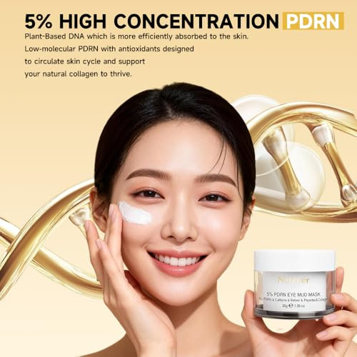 Natener 5% Pdrn Eye Cream Clay Mask Diy Under Eye Patches For Puffy Eyes Dark Circles & Wrinkle Custom Fit On All Face | Caffeine Retinol Collengen Peptides Hyaluronic - Korean Popular Eyecare - 1.06Oz