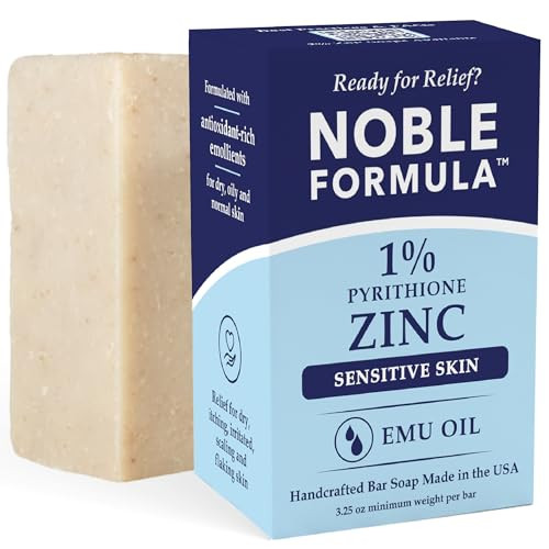 Noble Formula 1% Pyrithione Zinc Soap Bar With Emu Oil Face Body And Scalp Gentle Cleanser For Dry Flaky And Itchy Skin Sensitive Skin Formula No Palm Oil Handmade In The Usa 3.25 Oz