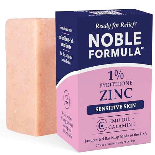 Noble Formula 1% Pyrithione Zinc Soap Bar With Emu Oil & Calamine - Face Body And Scalp Gentle Cleansing Bar For Sensitive Redness-Prone Dry Itchy Skin - No Palm Oil Handmade In The Usa 3.25 Oz
