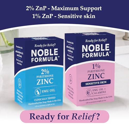 Noble Formula 1% Pyrithione Zinc Soap Bar With Emu Oil & Calamine - Face Body And Scalp Gentle Cleansing Bar For Sensitive Redness-Prone Dry Itchy Skin - No Palm Oil Handmade In The Usa 3.25 Oz