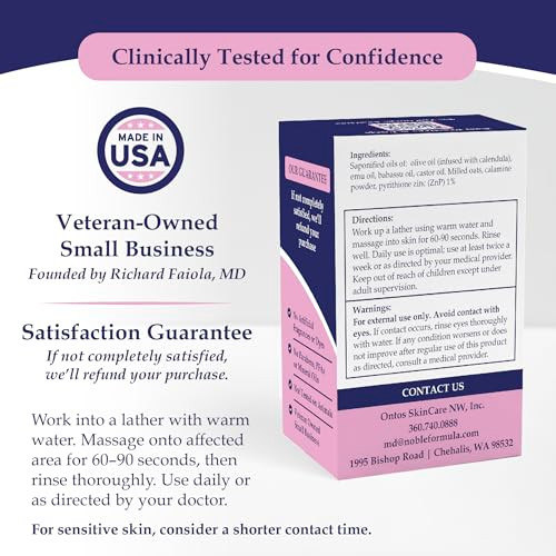 Noble Formula 1% Pyrithione Zinc Soap Bar With Emu Oil & Calamine - Face Body And Scalp Gentle Cleansing Bar For Sensitive Redness-Prone Dry Itchy Skin - No Palm Oil Handmade In The Usa 3.25 Oz