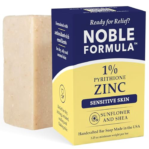 Noble Formula 1% Pyrithione Zinc Soap Bar With Sunflower Oil & Shea Butter Face Body & Scalp Gentle Cleansing Bar For Sensitive Dry & Problem-Prone Skin - No Palm Oil Handmade In The Usa 3.25 Oz