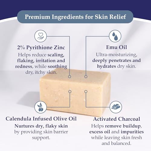 Noble Formula 2% Pyrithione Zinc Activated Charcoal Soap Bar With Emu Oil Face Body & Scalp Deep Cleansing Bar For Oily Flaky Itchy & Problem-Prone Skin Handmade In The Usa 3.25 Oz