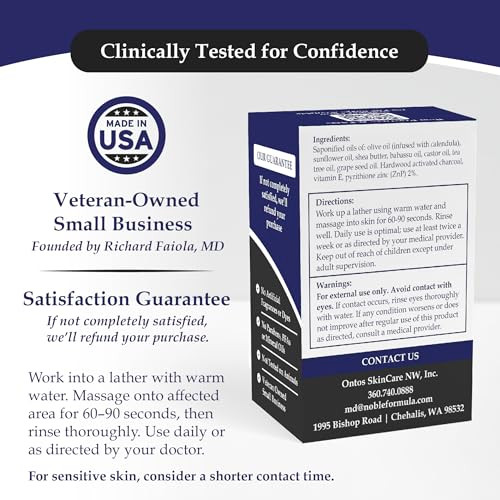 Noble Formula 2% Pyrithione Zinc Activated Charcoal Soap With Shea Butter And Tea Tree Oil - Face Body And Scalp Deep Cleansing Bar For Oily Or Flaky Skin No Palm Oil Handmade In The Usa 3.25 Oz
