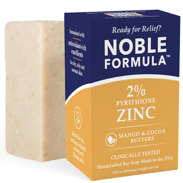 Noble Formula 2% Pyrithione Zinc (Znp) Bar Soap Vegan Mango And Cocoa Butter For All Skin Types Including Those With Acne Psoriasis And Eczema 3.25 Oz (3 Bars In 1 Box) Total 9.75 Oz