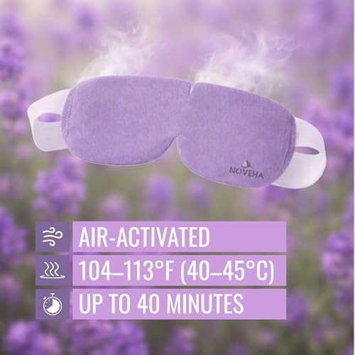 Noveha Lavender Self Heating Steam Eye Mask For Dry Eyes Air-Activated Steam Eye Mask Warm Compress For Ease Daily Strain Eye Relaxation Travel & Spa Use Soothing Moist Heat For Stressed Eyes