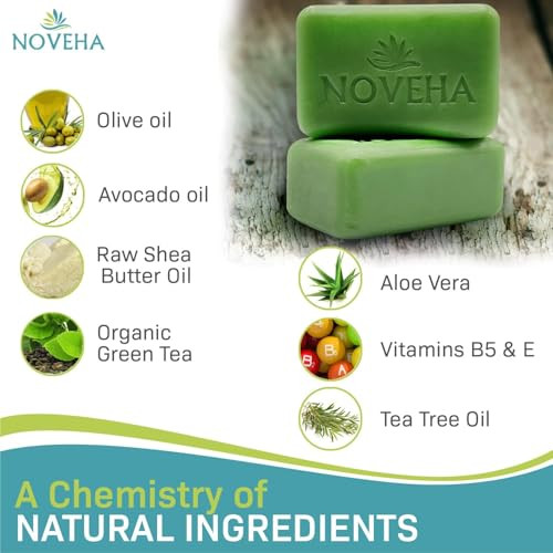 Noveha Tea Tree Handmade Soap Bar | Therapeutic Skincare For Face Eyelid Irritation Itchy & Flaky Skin Dryness With Organic Ingredients For All Skin Types Cleanses & Moisturizes Face (6 Pack)
