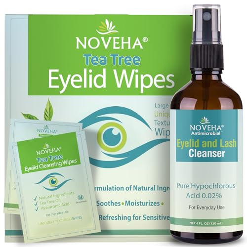 Noveha Eyelid & Lash Hygiene Bundle Tea Tree Oil Wipes (60 Ct) + Hypochlorous Acid Spray (4Oz) Gentle Daily Cleanser For Styes Blepharitis Dry Eyes Irritation & Makeup Removal