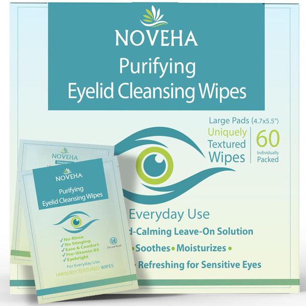 Noveha Eyelid & Lash Wipes | For Itchy Dry Eyes Styes & Blepharitis | Lid And Lash Cleansing Wipes Hypoallergenic & Soothing For Sensitive Eyes Pack Of 60