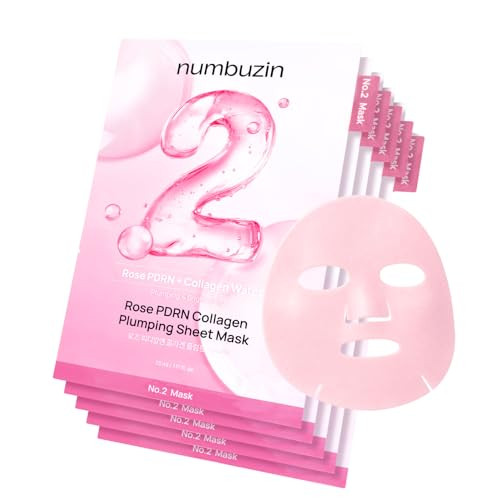 Numbuzin No.2 Sheet Mask | Rose Pdrn Collagen Plumping Sheet Mask | Korean Mask For Face | Brightening Hydrating Firming And Moisturizing | Collagen Peptides Pdrn | 5 Sheets