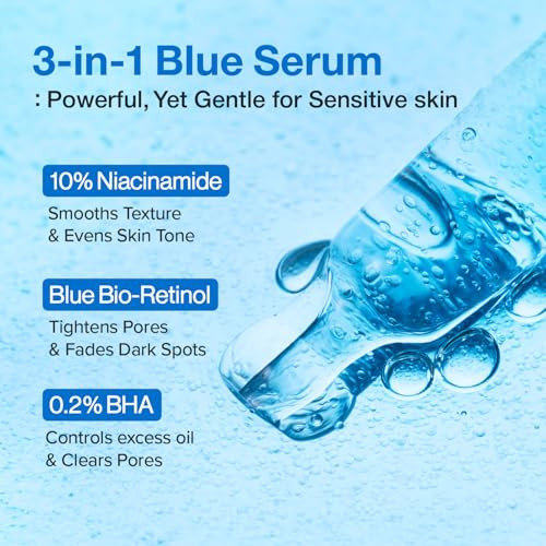 Numbuzin No.3 Retinol Serum | Blue Bio-Retinol Pore Refining Serum | Retinol Beginner Tightening Firming Bha Niacinamide Peptide | 1.01 Fl.0Z (30Ml)