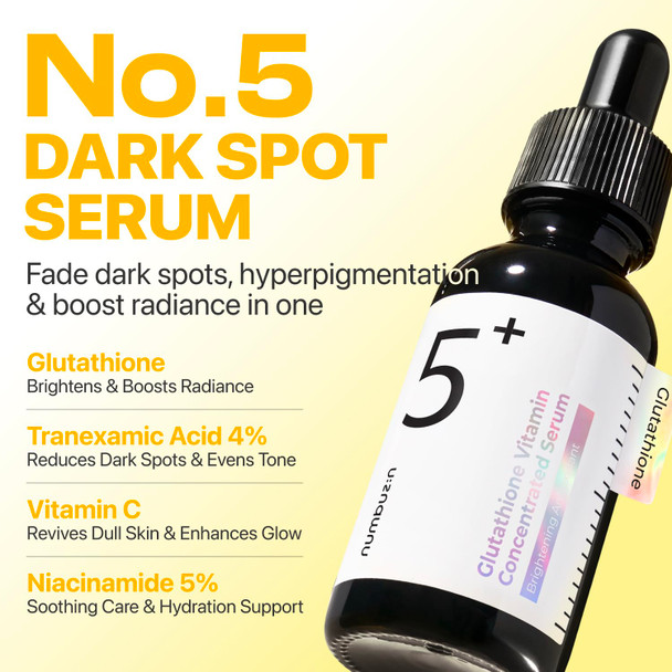 Numbuzin No.5 Vitamin Concentrated Serum Dark Spot Care Glutathione & Vitamin Serum Korean Skincare Tranexamic Acid 4% Niacinamide 5% For A Radiant-Looking Glow 1.01 Fl Oz