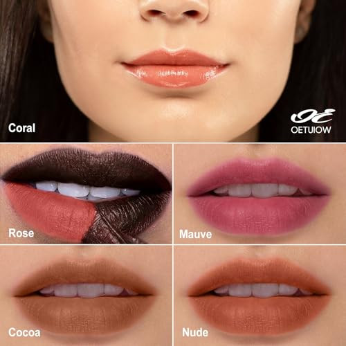 Oetuiow Lip Stain Long Lasting Non-Stick Cup Highly Pigmented Natural Finish Lip Gloss For All-Day Color Hold (Coral)