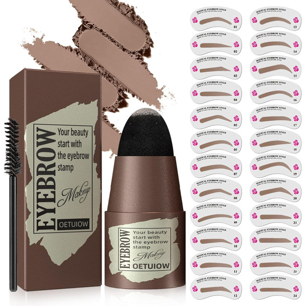 Oetuiow Eyebrow Stamp Stencil Kit - One-Step Eye Brow Stencil Kit With 24 Reusable Thin & Thick Eyebrow Stencils Long-Lasting Waterproof & Smudge-Proof Brow Stamp Kit For Perfect Eye Makeup